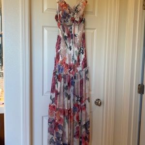 Luxxel, long floral, strapless dress. BRAND NEW
